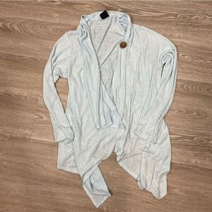 BOBEAU Light Blue One-Button Cascade Cardigan Open Front